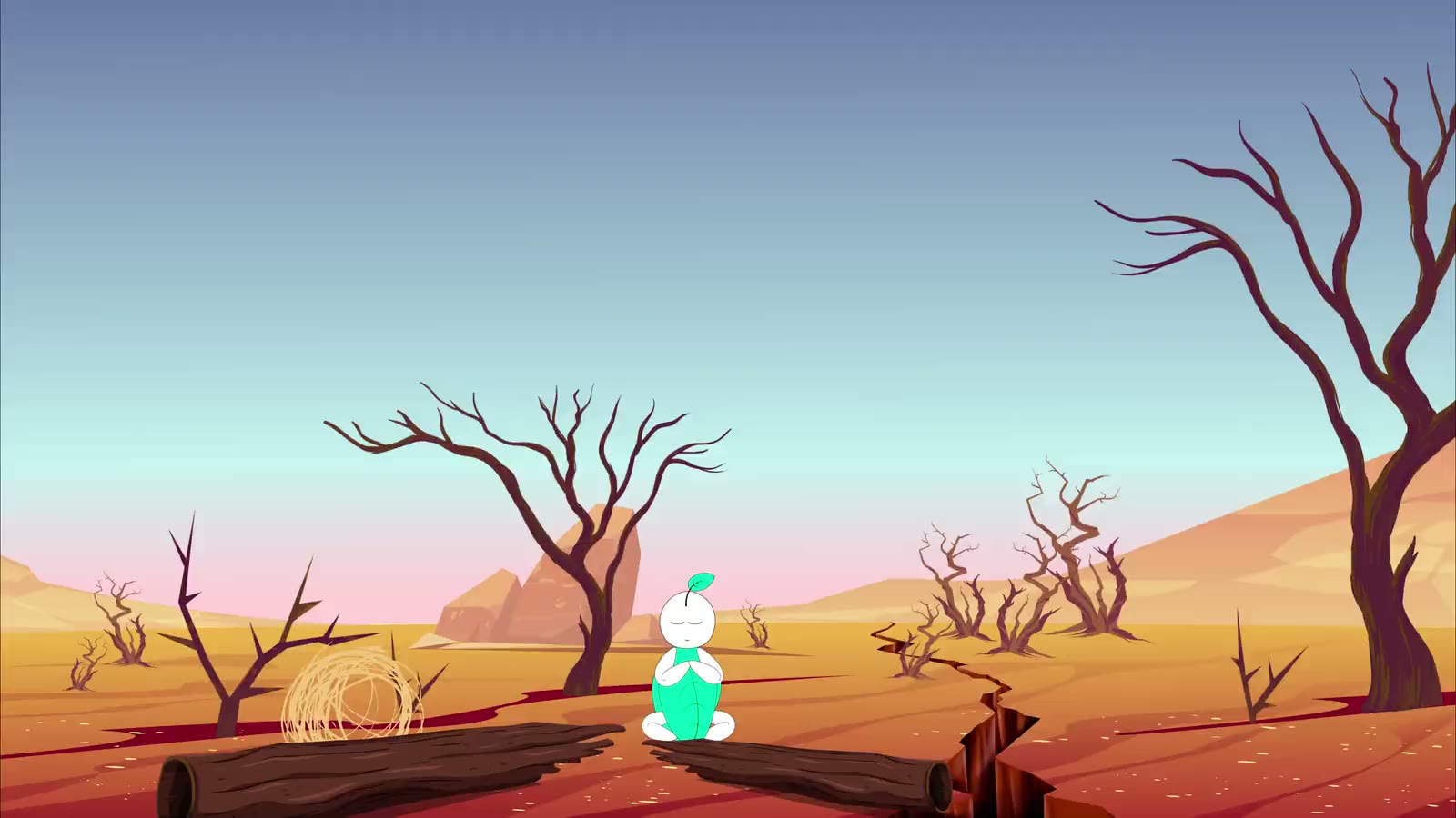 Souly sits meditating in a barren desert, where every SoulGarden garden begins